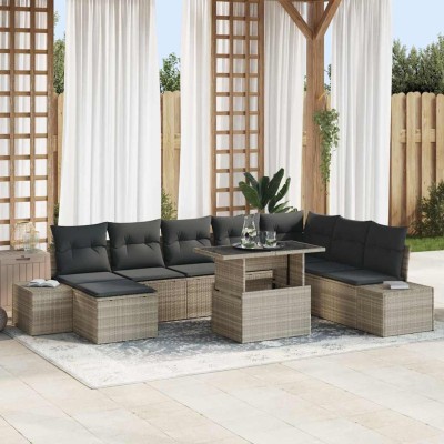 Conjunto de sofá de jardín 9 pcs Gris Claro Poliratán