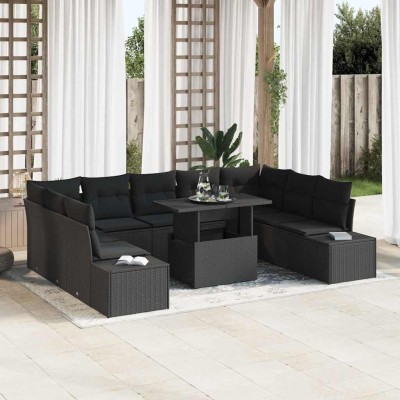 Conjunto de sofá de jardín 10 pcs Negro Poliratán