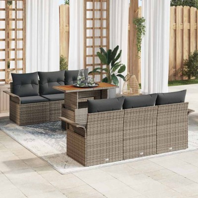 Conjunto de sofá de jardín 7 pcs Gris Poliratán