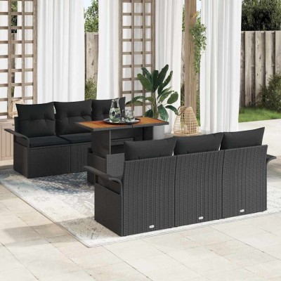 Conjunto de sofá de jardín 7 pcs Negro Poliratán