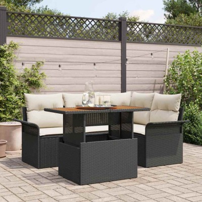 Conjunto de sofá de jardín 5 pcs Negro Poliratán