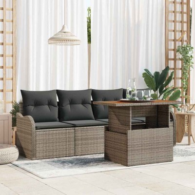 Conjunto de sofá de jardín 5 pcs Gris Poliratán