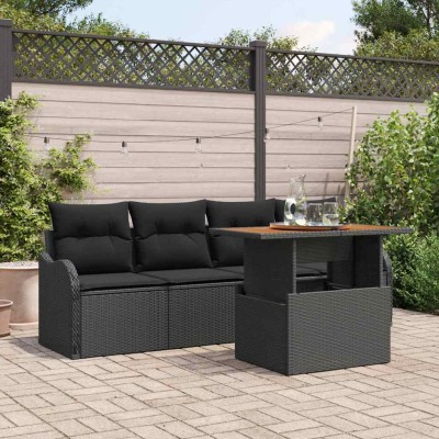 Conjunto de sofá de jardín 5 pcs Negro Poliratán