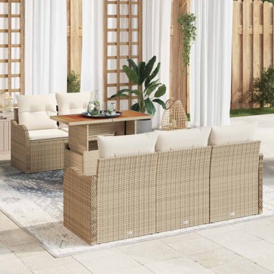 Conjunto de sofá de jardín 6 pcs Beige Poliratán