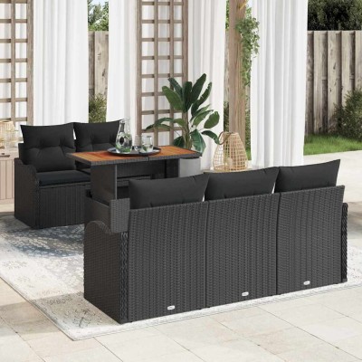Conjunto de sofá de jardín 6 pcs Negro Poliratán