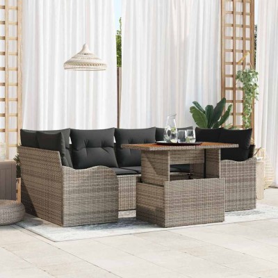 Conjunto de sofá de jardín 7 pcs Gris Poliratán