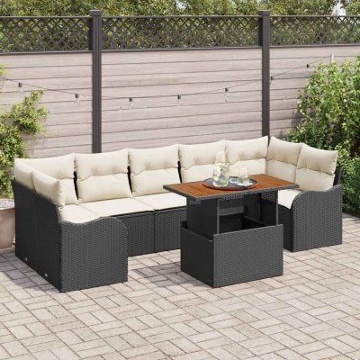Conjunto de sofá de jardín 8 pcs Negro Poliratán