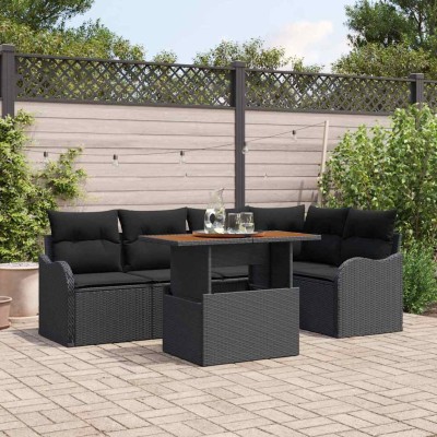 Conjunto de sofá de jardín 6 pcs Negro Poliratán