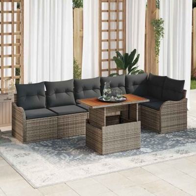 Conjunto de sofá de jardín 7 pcs Gris Poliratán