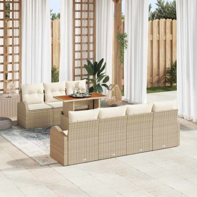 Conjunto de sofá de jardín 8 pcs Beige Poliratán