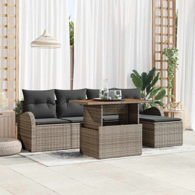 Conjunto de sofá de jardín 6 pcs Gris Poliratán