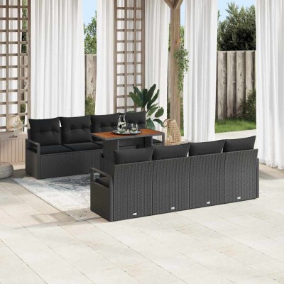 Conjunto de sofá de jardín 9 pcs Negro Poliratán