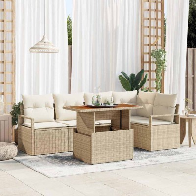 Conjunto de sofá de jardín 6 pcs Beige Poliratán