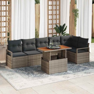 Conjunto de sofá de jardín 7 pcs Gris Poliratán