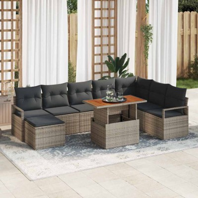 Conjunto de sofá de jardín 9 pcs Gris Poliratán