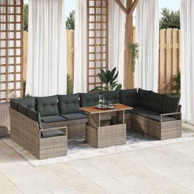 Conjunto de sofá de jardín 11 pcs Gris Poliratán