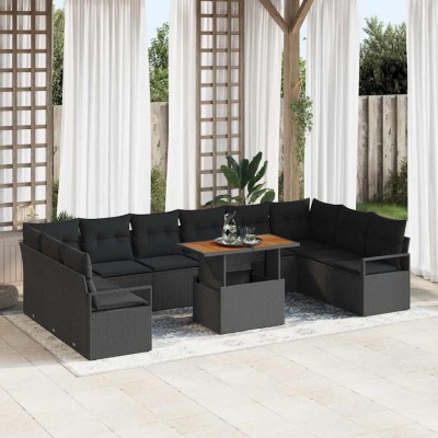 Conjunto de sofá de jardín 11 pcs Negro Poliratán