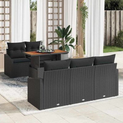 Conjunto de sofá de jardín 6 pcs Negro Poliratán