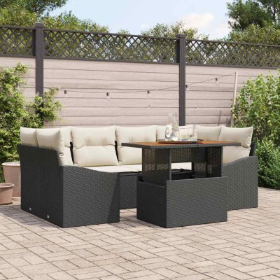 Conjunto de sofá de jardín 7 pcs Negro Poliratán
