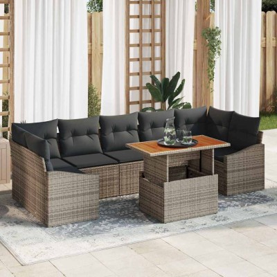 Conjunto de sofá de jardín con cojín 8 pcs Gris