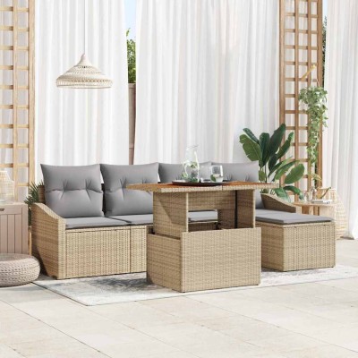 Conjunto de sofá de jardín 6 pcs Beige Poliratán