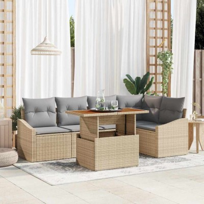 Conjunto de sofá de jardín 6 pcs Beige Poliratán