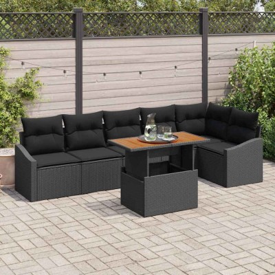 Conjunto de sofá de jardín 7 pcs Negro Poliratán