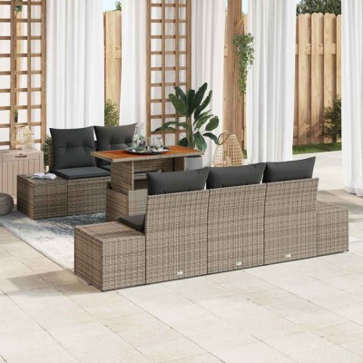Conjunto de sofá de jardín 6 pcs Gris Poliratán