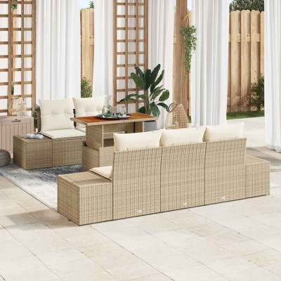 Conjunto de sofá de jardín 6 pcs Beige Poliratán