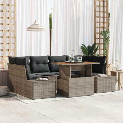 Conjunto de sofá de jardín 7 pcs Gris Poliratán