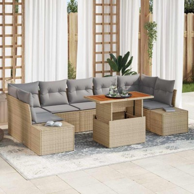 Conjunto de sofá de jardín 8 pcs Beige Poliratán