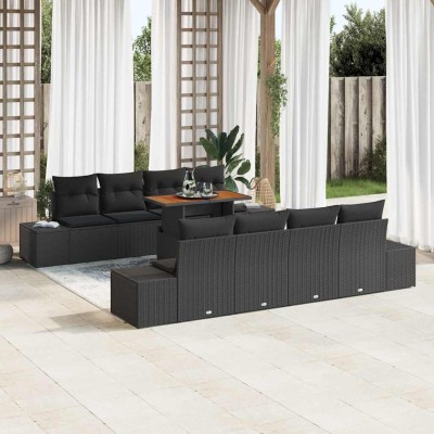 Conjunto de sofá de jardín 9 pcs Negro Poliratán