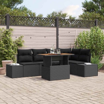 Conjunto de sofá de jardín 6 pcs Negro Poliratán