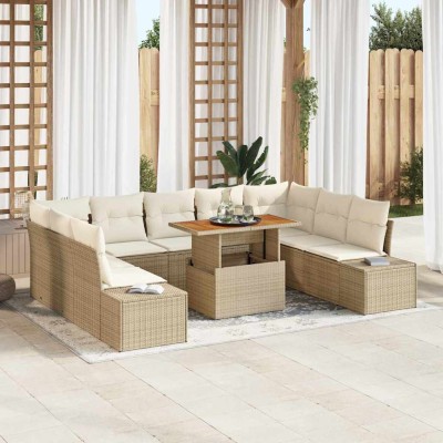 Conjunto de sofá de jardín 10 pcs Beige Poliratán
