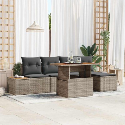 Conjunto de sofá de jardín 6 pcs Gris Poliratán