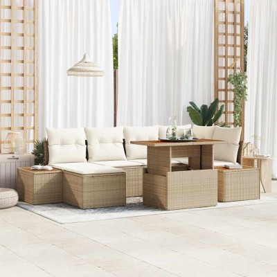Conjunto de sofá de jardín 7 pcs Beige Poliratán