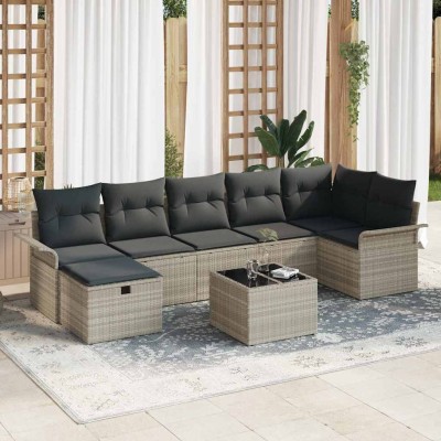 Conjunto de sofá de jardín con cojín 8 pcs Gris claro