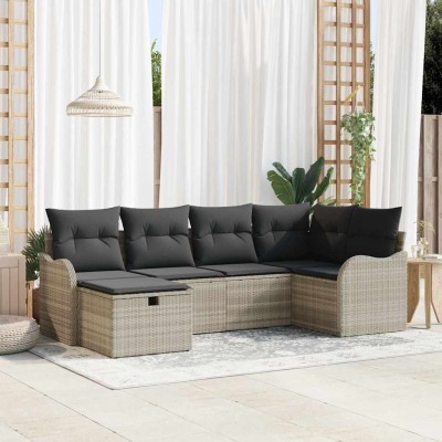 Conjunto de sofá de jardín con cojín 6 pcs Gris claro