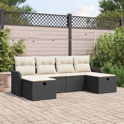 Conjunto de sofá de jardín con cojín 6 pcs Negro y crema