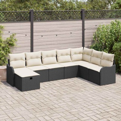 Conjunto de sofá de jardín con cojín 8 pcs Negro y crema