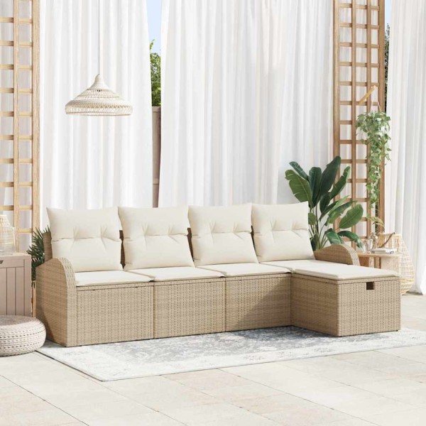 Conjunto de sofá de jardín con cojín 5 pcs beige y crema