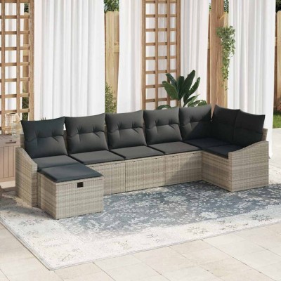 Conjunto de sofá de jardín con cojín 7 pcs Gris claro Poliratán