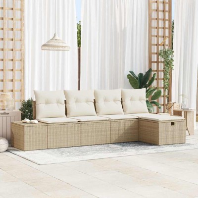 Conjunto de sofá de jardín con cojín 5 pcs Beige Poliratán