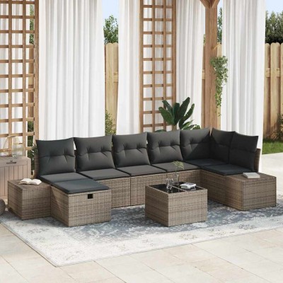 Conjunto de sofá de jardín con cojín 8 pcs Gris Poliratán