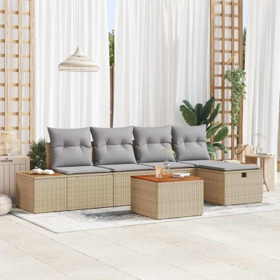 Conjunto de sofá de jardín con cojín 6 pcs Beige Poliratán