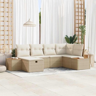 Conjunto de sofá de jardín con cojín 6 pcs Beige Poliratán