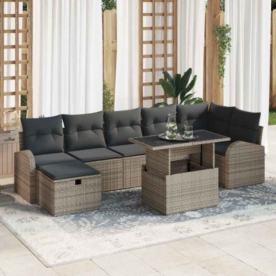 Conjunto de sofá de jardín con cojín 8 pcs Gris Poliratán