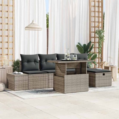 Conjunto de sofá de jardín 7 pcs Gris Poliratán