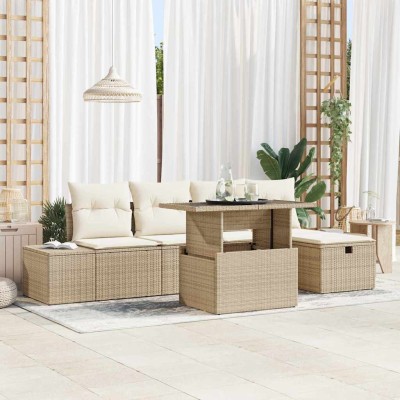 Conjunto de sofá de jardín 7 pcs Beige Poliratán