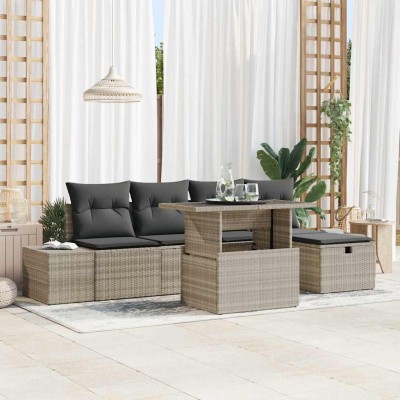 Conjunto de sofá de jardín 7 pcs Gris claro Poliratán
